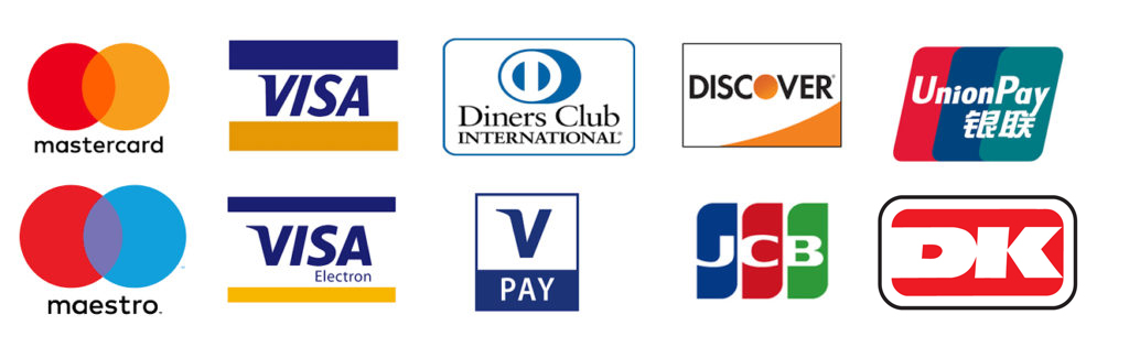Accepterede betalingskort: Dankort, Visa, Mastercard og flere